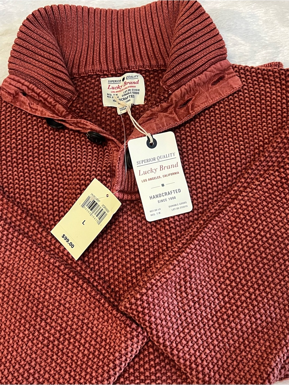 Lucky Brand Brick Red Ribbed Funnel Neck Button Pullover Sweater - Picture 2 of 9